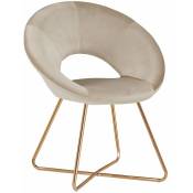 Fauteuil chaise lounge design en velours crème pieds en métal