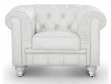 Fauteuil chesterfield imitation cuir blanc british