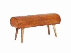 Finebuy banc banc en cuir véritable bois massif 100x53x40 cm | banc 2 places rembourré couloir springbok brun | petit banc de lit en cuir | mobilier d