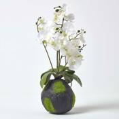 Homescapes - Grande Orchidée artificielle blanche en motte effet mousse 60 cm - Blanc