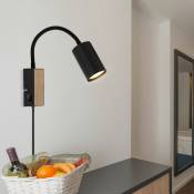 Lampe à douille GU10 avec interrupteur Lampe à douille de cuisine noire avec spot orientable, aspect bois, col de cygne, douille GU10, LxPxH