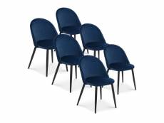 Lot de 6 chaises cecilia velours bleu pieds noirs