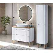 Meuble sous lavabo de salle de bain - Blanc alpin - L100-H62-P45,8 - fuji + Plan de vasque en bois blanc alpin L-100-P46-H2,5 - Blanc alpin