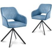 Mobilier Deco - tayga - Lot de 2 chaises pivotantes en velours bleu pieds en métal noir