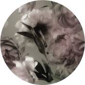 Papier peint panoramique rond adhésif fleurs - ø 140 cm de Sanders&sanders gris et rose
