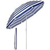 Parasol de Jardin Exterieur Plage Balcon Deporte Rond UV20+, Rayures Blanches Bleues - Sekey