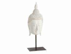Paris prix - statuette déco sur pied "tête bouddha" 85cm blanc