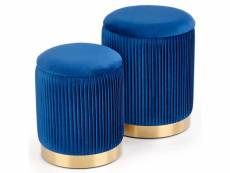 Poufs gigognes en velours plissé bleu avec socle en métal doré pleats 119