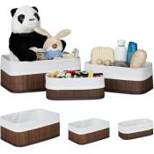 Relaxdays - Boîte rangement en bambou, lot 6, paniers ouverts rectangulaires, revêtement tissu, salle de bain, marron