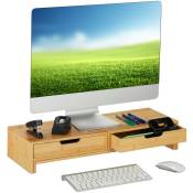 Relaxdays - Support d'écran en bambou, 2 écrans, réhausseur d'écran réglable et extensible, HxLxP : 11x107x22 cm, naturel