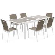 Salon de jardin table extensible - Orlando - Table en aluminium 150/210cm et 6 chaises en textilène Blanc / Taupe - Blanc