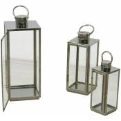 Set de 3 lanternes porte bougies décoration intérieur ou extérieur sur pied en métal et verre