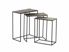 Set de 3 tables gigognes rectangulaire nizi en métal noir et aluminium gris. 20100991405