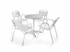 Table de jardin ronde en aluminium et 4 fauteuils