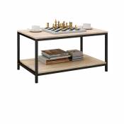 Table de salon, table basse, avec structure en acier et étagères, 80 x 51x 42 cm, design industriel brun vintage