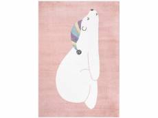 Tapis pour chambre d'enfant rose motif ours blanc 80x150cm