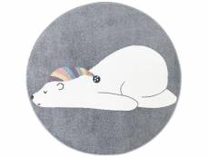 Tapis rond pour chambre d'enfant gris motif ours blanc