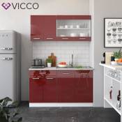 VICCO élément de cuisine SIMPLE cuisine intégrée 140 cm cuisine rouge Bordeaux brillant R-LINE