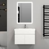 59(L)x38,5(W)x40(H)cm Meuble salle de bain blanc 2 portes avec une vasque é suspendre pour un gain d'espace optimal avec un maximum d'espace