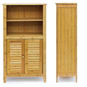 Armoire étagère petit meuble table 2 portes bambou salle de bain salon multifonction 92 cm