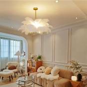 Arturesthome - Lustre à plumes blanc Luminaire moderne en laiton led pour chambre à coucher salon D90 cm