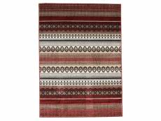 Casa - tapis toucher laineux motifs lignes scandinaves rouge 133x190