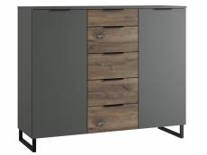 Commode meuble de rangement coloris imitation chêne /graphite - longueur 139 x profondeur 41 x hauteur 102 cm