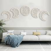 Décoration murale décoration lune, décoration murale aspect lune (5 pièces) Bois nordique aspect lune design naturel intérieur lune, décoration