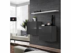 Ensemble meubles de salon switch sbi design, coloris gris brillant et étagère blanche.