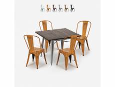 Ensemble table à manger 80x80cm et 4 chaises vintage industriel design style tolix cuisine restaurant burton