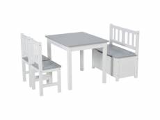 Ensemble table chaises banc enfant tim blanc et gris