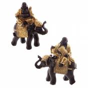 Gros Bouddha Rieur Chinois Or & Marron Sur Elephant