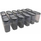 Hanah Home - Boîte de conservation en plastique avec double couvercle 12 boîtes de 2 litres - Anthracite