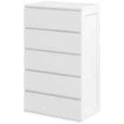 HOMCOM Commode 5 tiroirs meuble de rangement sans poignées design minimaliste 60 x 38 x 100 cm blanc