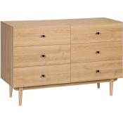 Homcom - Commode vintage 6 tiroirs coulissants piètement bois de pin panneaux aspect bois de teck - Marron