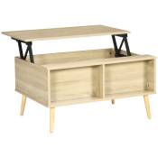 HOMCOM Table basse rectangulaire table de salon plateau relevable 2 niches coffre en bois dim. 85L x 60l x 59,5H cm bois clair Aosom France