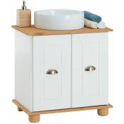 Idimex - Meuble sous lavabo colmar meuble de rangement salle de bain, meuble sous vasque avec 2 portes, en pin massif lasuré blanc et brun