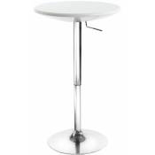 Idimex - Table haute de bar dominik table bistrot ronde hauteur réglable avec plateau tournant en plastique blanc et socle en métal chromé - Blanc
