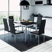 LITORAL - Table extensible avec 6 chaises noires - Noir