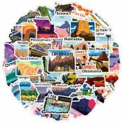 Lot de 50 autocollants de carte de voyage aux États-Unis, autocollants de voyage en plein air, randonnée nature, aventure pour enfants et adultes,