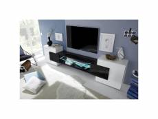 Meuble tv avec led 2 portes - blanc laque brillant et noir - l 258 x p 37 x h 61 cm - ancona 70903304NB
