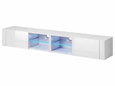 Meuble tv design coloris blanc mat/blanc brillant avec éclairage led bleu - l.200 x p.30 x h.36 cm -pegane-