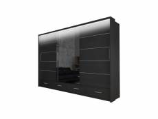 Original-garderobe - armoire avec tiroirs cylia led 253 - noir + miroir - armoire à glace avec portes coulissantes, armoire spacieuse, salon, couloir