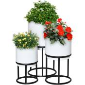 Outsunny - Supports de pots de fleurs design - supports à plantes - lot de 3 avec pots de fleurs - métal époxy noir et blanc - Blanc