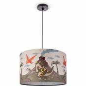 Paco Home - Suspension Chambre Enfant Plafonnier Abat-Jour Tissu Rond led Jungle Lampe à suspension - Noir, Design 3 (Ø45,5 cm)