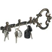 Panneau à clés, 3 crochets, forme de clef décorative, fonte de fer, vintage, antique, 12,5 x 33 x 4,5 cm, en noir-or