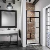 Porte de douche pivotante, verre 5 mm anticalcaire, style industriel Schulte décor atelier, profilé noir, 80 x 192 cm