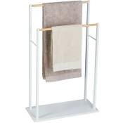 Porte-serviettes, 2 barres, mdf & bambou, HxLxP : 91,5 x 57 x 25 cm, non fixe, salle de bain, blanc-nature - Relaxdays