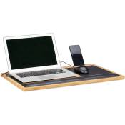 Relaxdays - Table Ordinateur Portable Tablette Genoux, Support Fente Smartphone 2 Tapis Souris, 60x40cm, Bambou, Nature