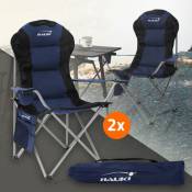 Set de 2x Chaise de Camping Pliable, Bleu, Chaise de Pêche Portable, avec Porte-Boisson, Sac de Transport, jusqu'à 150kg, Extra Large, Chaise Longue